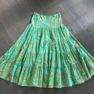 LAUREN RALPH LAUREN Cotton Tiered Maxi Skirt Psychedelic Paisley Print Boho XS